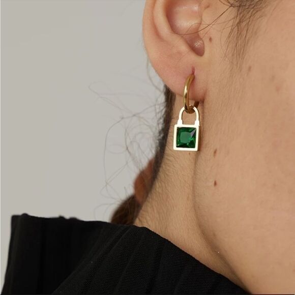 #18 Emerald Green Gemstone Hoop Earrings - Picture 2 of 10
